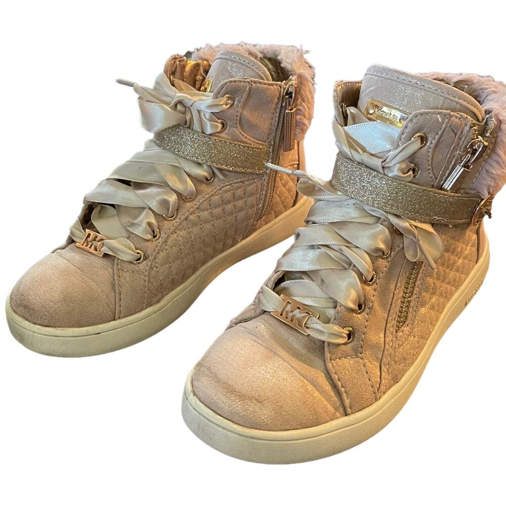 Michael Kors Jem Adi Rose Gold Pink High Top Sneakers Shoes Size 1